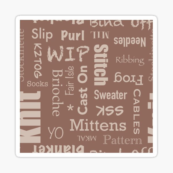Item preview, Brown Knitting terms wordcloud designed and sold by InTheMitten.