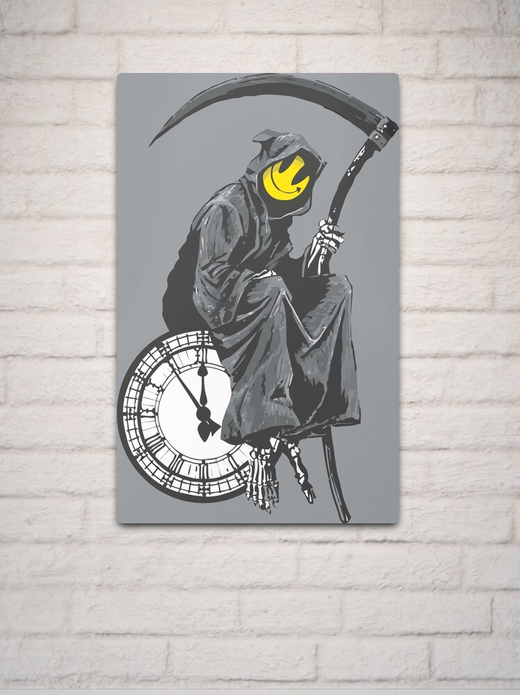 Thumbnail 2 of 4, Metal Print, banksy grim reaper clock designed and sold by belugastore.