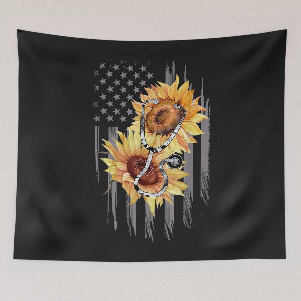 Item preview, Nurse Sunflower American Flag Patriotic RN Nurse Stethoscope designed and sold by claudiadccla.
