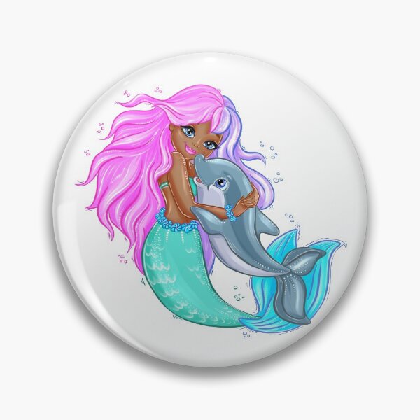 Item preview,  Black mermaid and her friend dolphin designed and sold by JeniLoArt.
