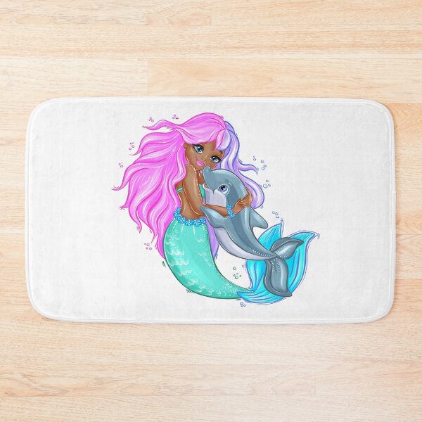 Item preview, Black mermaid and her friend dolphin designed and sold by JeniLoArt.