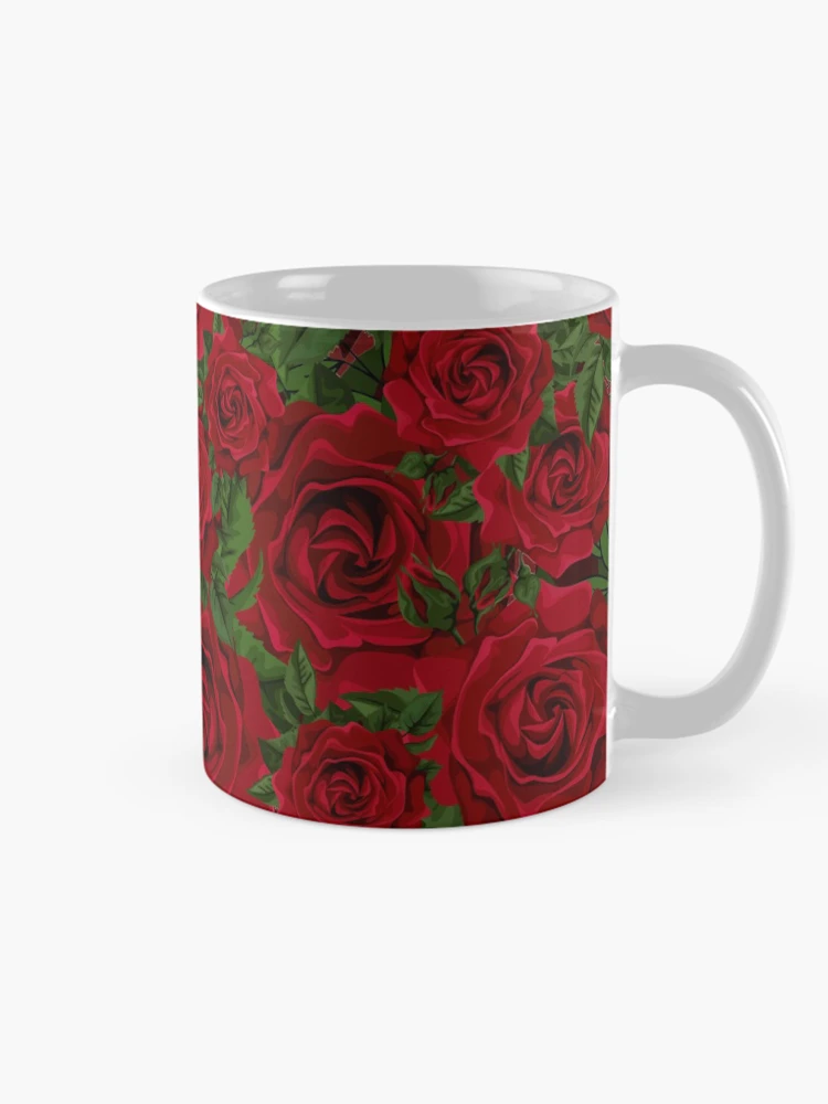 Thumbnail 3 of 6, Coffee Mug, Red Roses Pattern designed and sold by EvelinePatterns.