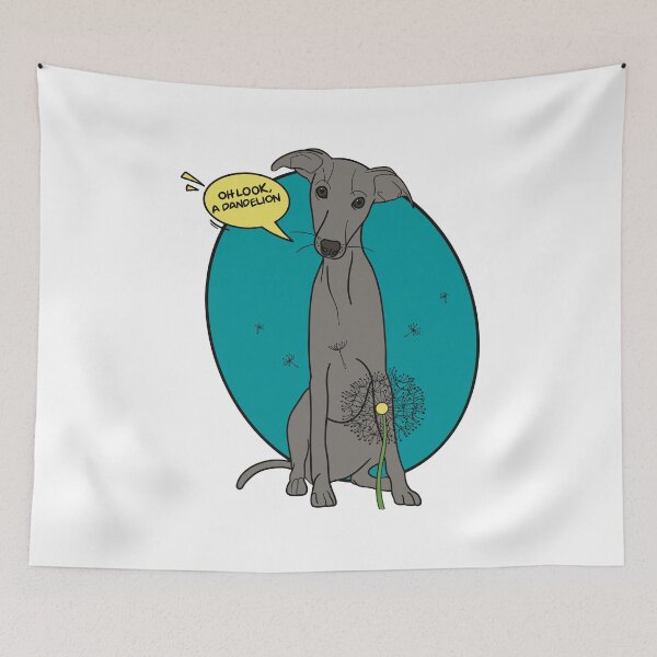 Item preview, Funny greyhound design; Grey Italian greyhound with a dandelion flower designed and sold by ThisIggyLife.