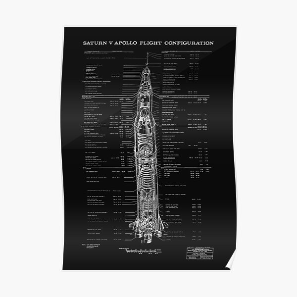 Apollo Saturn V Blueprint in High Resolution (all black) Poster