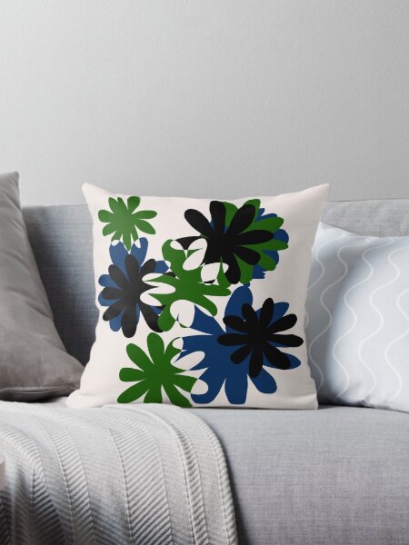 Aperçu de l'œuvre Fleurs graphiques en vert, bleu, noir, simple et abstrait créée et vendue par Nadezda Kravcenko.