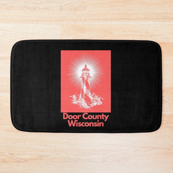 Item preview, Door County Wisconsin Lighthouse Waves Beacon Rocks Graphic Drawing Picture Design Lake Michigan Travel Vacation Camping Light Red Color and Black designed and sold by fineartprints1.