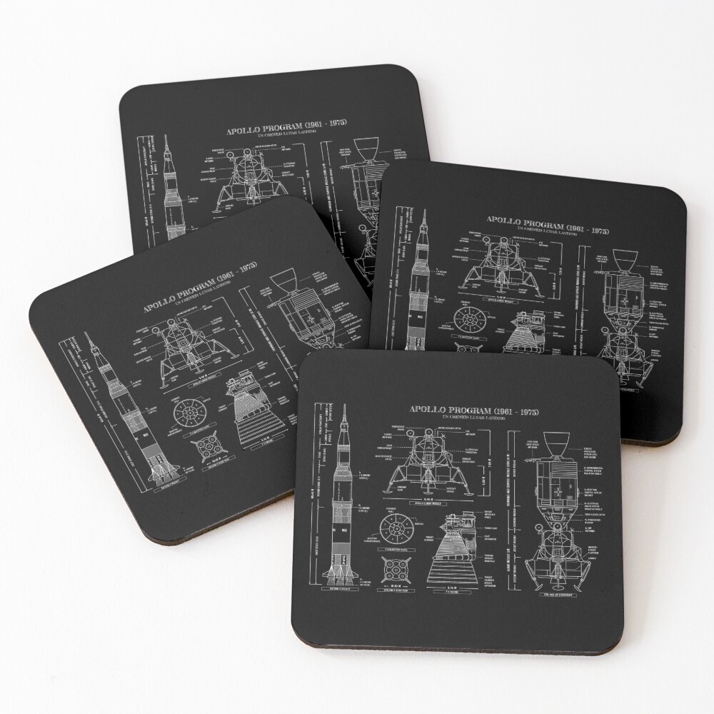 Apollo Program (1961 - 1975) White Stencil-No Background Coasters (Set of 4)