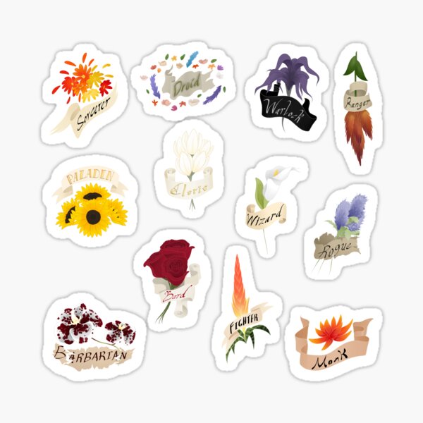 Item preview, D&D Class flower stickers designed and sold by Phosph0rescence.