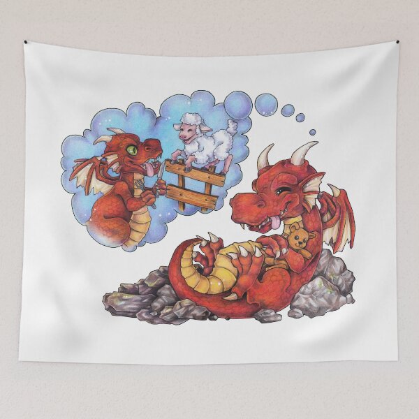 Item preview, Little sleeping dragon - counting sheep designed and sold by ZadzeneaArt.