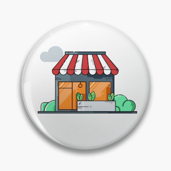 Item preview, Illustration shop with red and white striped awning. Clouds and green plants designed and sold by ByMonStudio.