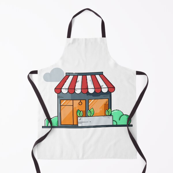 Item preview, Illustration shop with red and white striped awning. Clouds and green plants designed and sold by ByMonStudio.