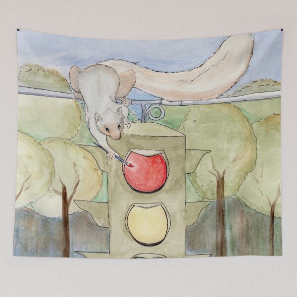 Item preview, Red Light Squirrel Watercolor Illustration designed and sold by Casey Wilkinson.