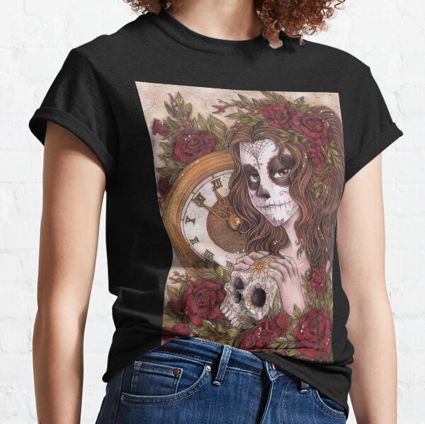 Camiseta Preta Masculina Caveira Mexicana Catrina Diamante