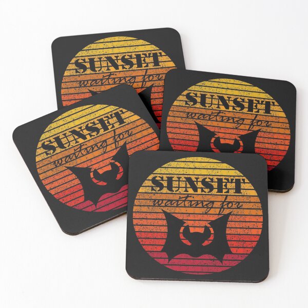 Item preview, The black bat and text  - Waiting for sunset - on the vintage yellow and red summer sunset background  designed and sold by IraNiva.