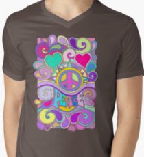 Camiseta de cuello en V Psychedelic Hippy Retro Peace Art