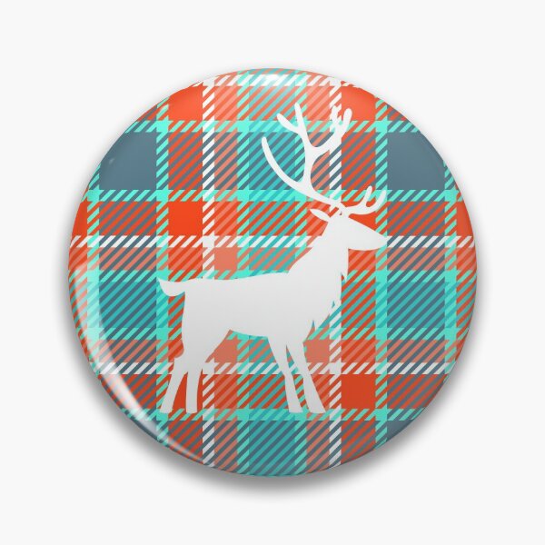 Item preview, White indeer silhouette on turquoise and orange tartan plaid. Christmas pattern designed and sold by Osting.