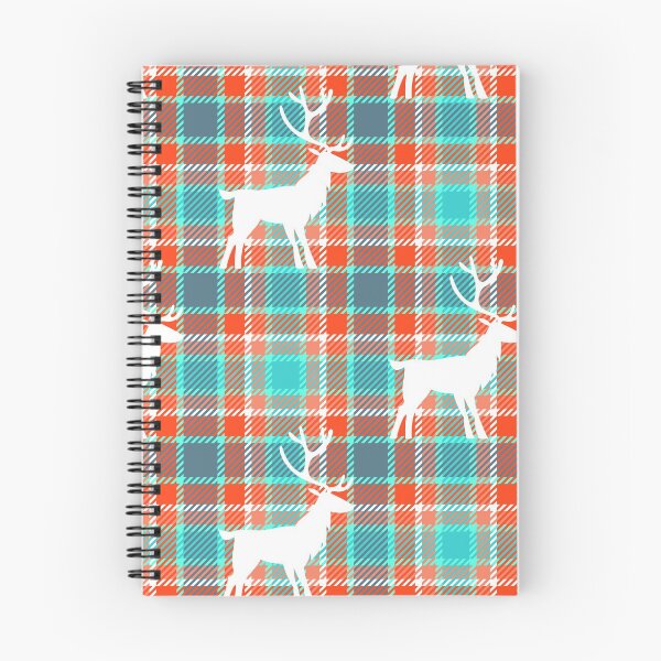 Item preview, White indeer silhouette on turquoise and orange tartan plaid. Christmas pattern designed and sold by Osting.