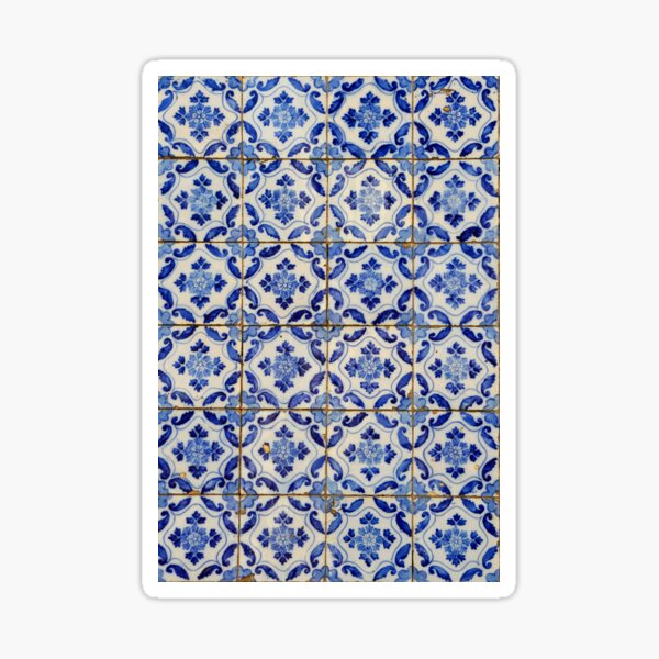 Portuguese tiles. Blue flowers and leaves Sticker