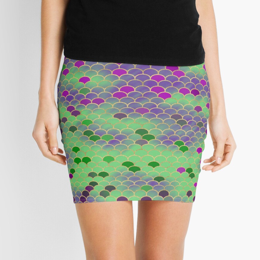 Green and Purple Mermaid Scales Mini Skirt
