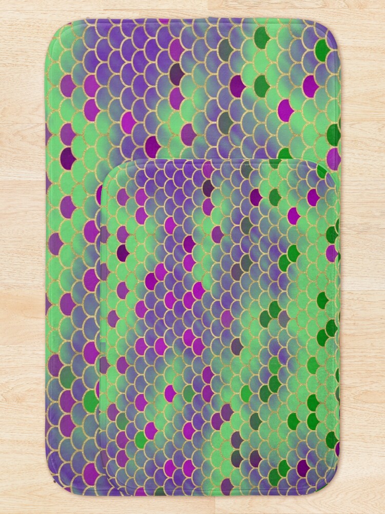 Alternate view of Green and Purple Mermaid Scales Bath Mat