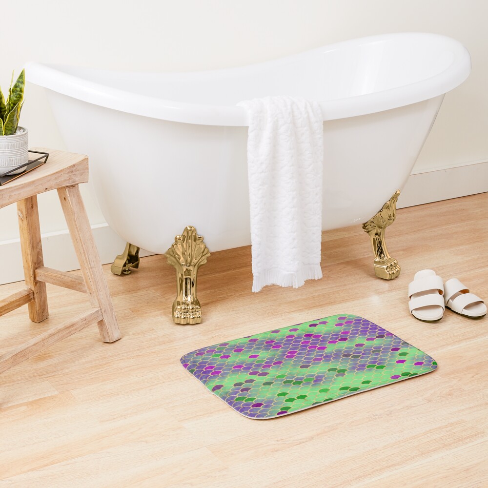 Green and Purple Mermaid Scales Bath Mat