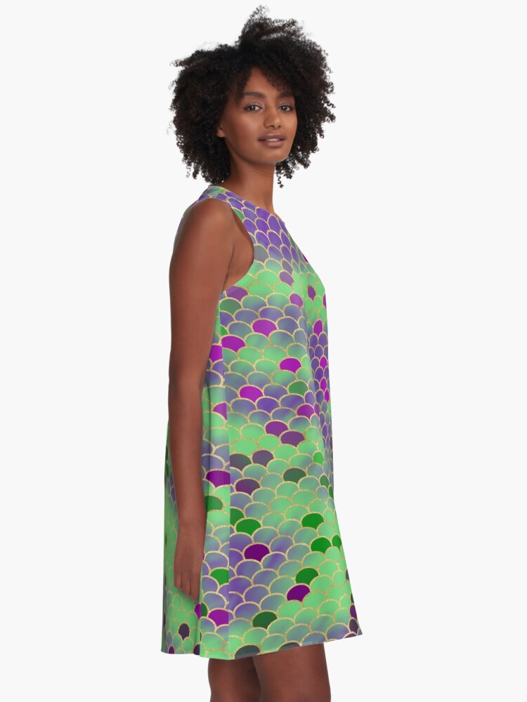 Alternate view of Green and Purple Mermaid Scales A-Line Dress
