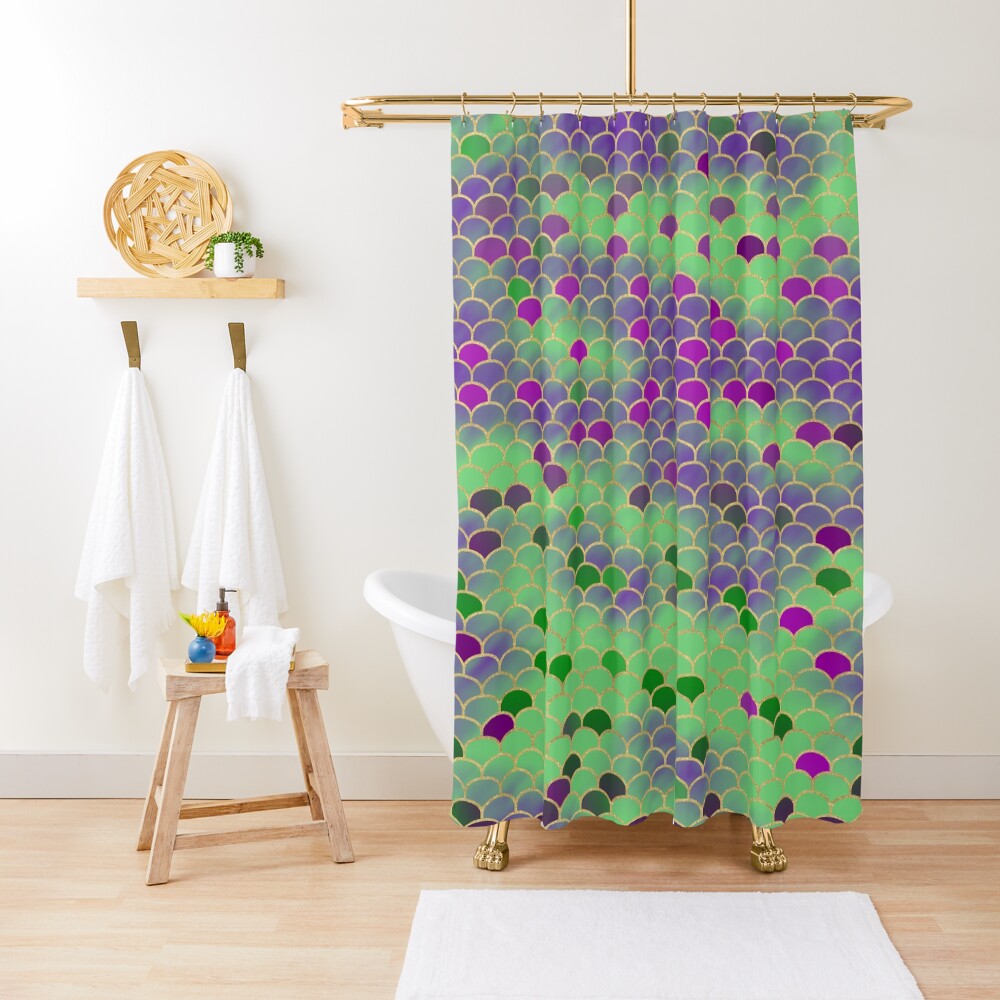 Green and Purple Mermaid Scales Shower Curtain