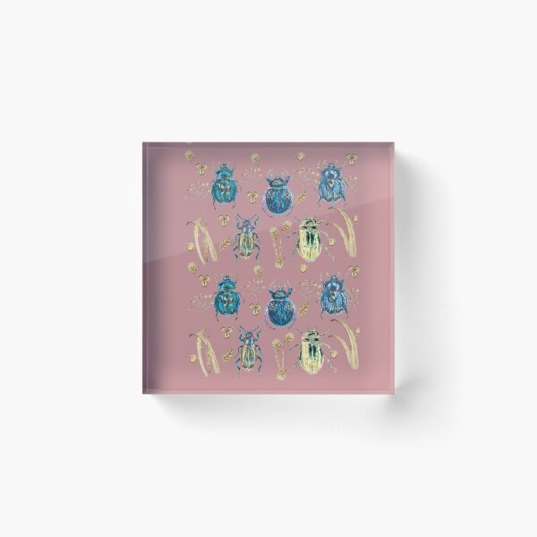 Item preview, Iridiscent beetles on a dusty pink background. designed and sold by OksArt22.