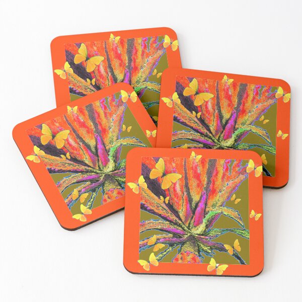 Item preview, RED ART-YELLOW  BUTTERFLIES DESERT AGAVE ABSTRACT  designed and sold by sharlesart.