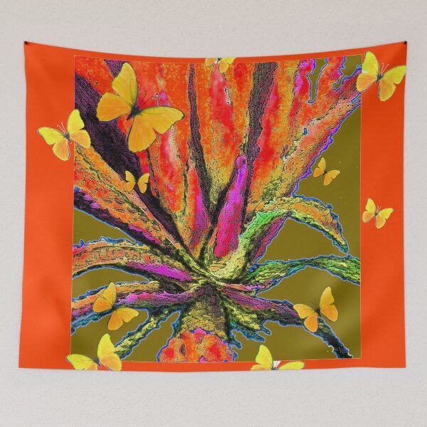 Item preview, RED ART-YELLOW  BUTTERFLIES DESERT AGAVE ABSTRACT  designed and sold by sharlesart.