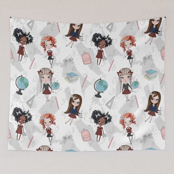 Item preview, School girls design pattern with white background designed and sold by Lalanacliparts.