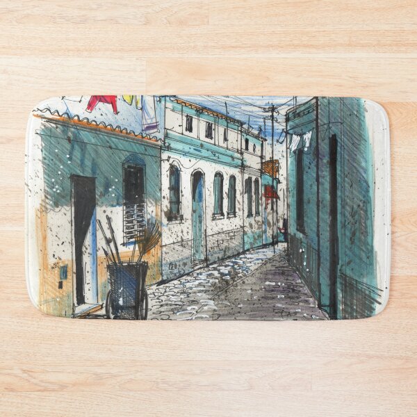 Item preview, Framed print artwork showing village sidestreet, Ferragudo, Portugal designed and sold by Al Benge - NZ & Australian Art.