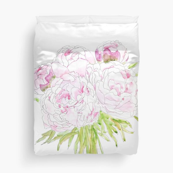 Item preview, hand painted pink peony bouquet  watercolor and ink designed and sold by ColorandColor.