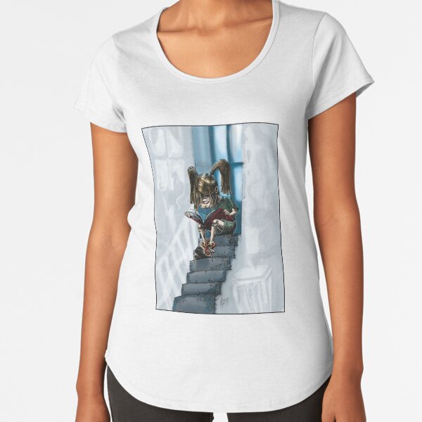Reading on the steps Premium Scoop T-Shirt