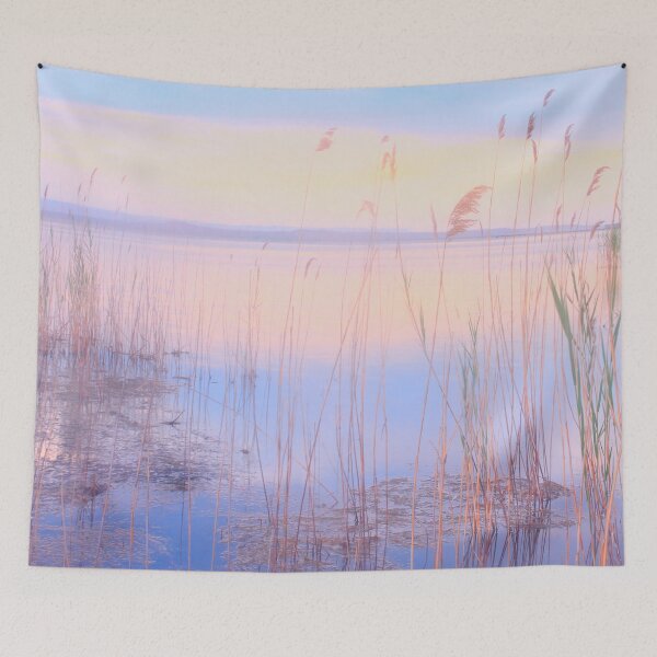 Item preview, Pink and blue sunset sea view with reeds designed and sold by Yulia Sh.