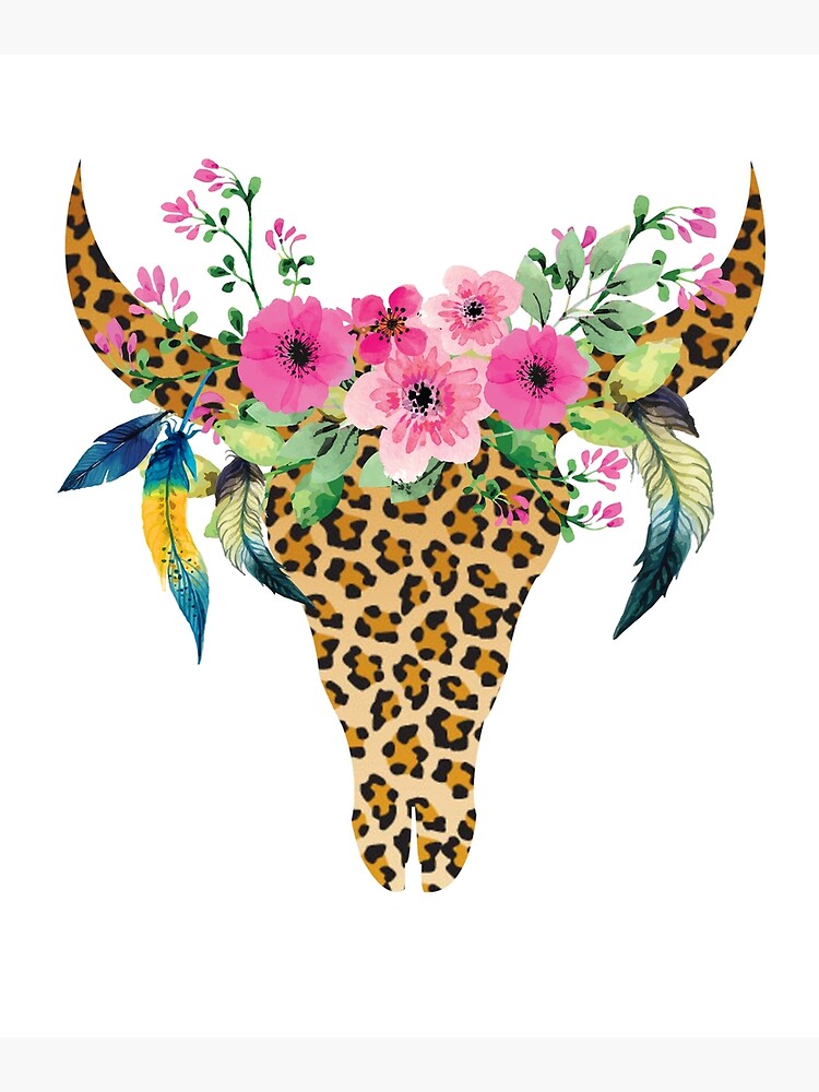 Cute BOHO Cow leopard for Women - BOHO Cow Bull Skull Leopard Gift For  Cattle Lover | Poster
