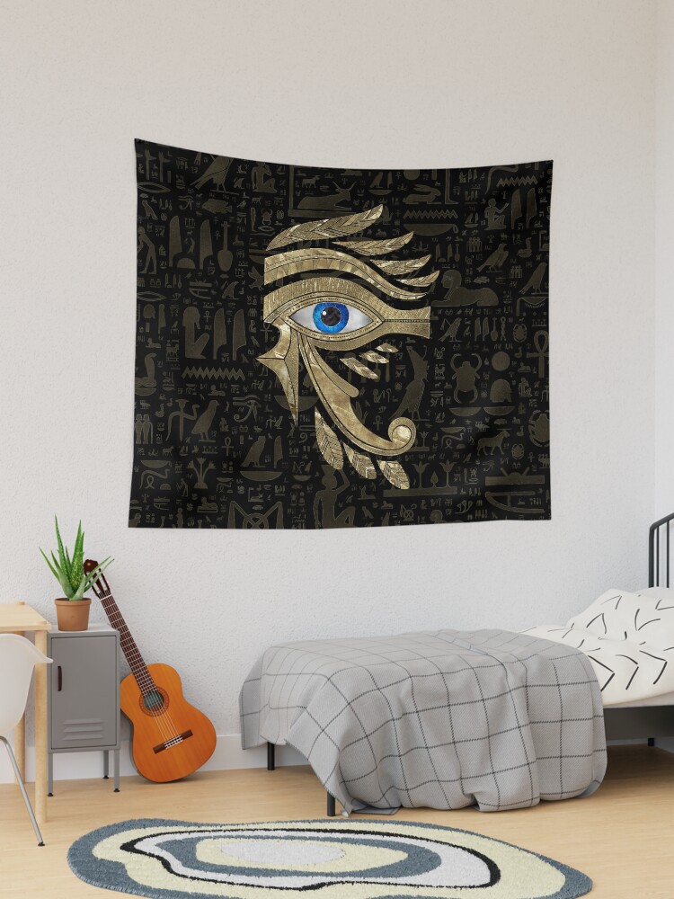 Egyptian Eye of Horus Black and Gold Tapestry