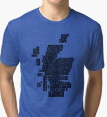 Distillery Map of Scotland Black Tri-blend T-Shirt