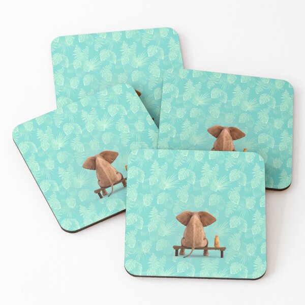 Item preview, elephant and dog sit on menthol floral background designed and sold by Mike Kiev art.
