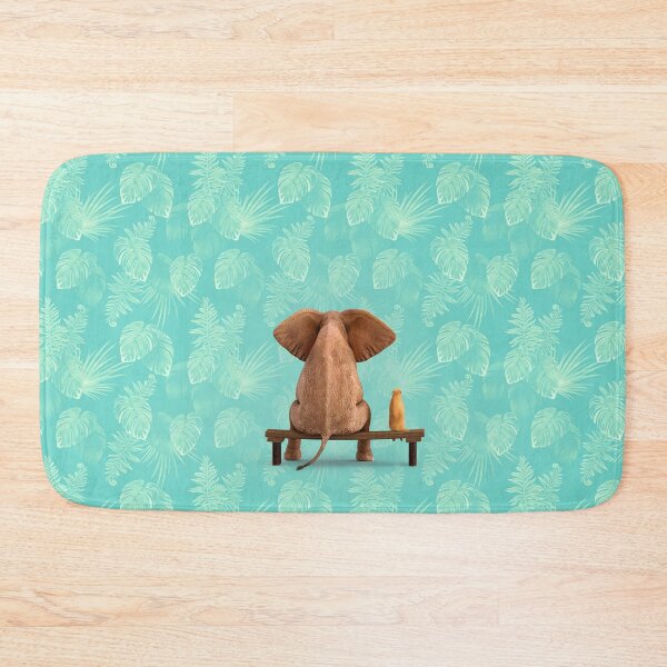 Item preview, elephant and dog sit on menthol floral background designed and sold by Mike Kiev art.