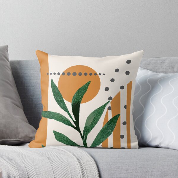 Item preview, Green Minimalist Eucalyptus Twig Branch Abstract orange Watercolor Tropical Boho geometry Art warm earthy tones pastel colors solid soft gradient shapes orange faded sun designed and sold by AbstractTrace.