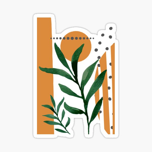 Item preview, Green Minimalist Eucalyptus Twig Branch Abstract orange Watercolor Tropical Boho geometry Art warm earthy tones pastel colors solid soft gradient shapes orange faded sun designed and sold by AbstractTrace.