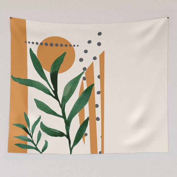 Item preview, Green Minimalist Eucalyptus Twig Branch Abstract orange Watercolor Tropical Boho geometry Art warm earthy tones pastel colors solid soft gradient shapes orange faded sun designed and sold by AbstractTrace.