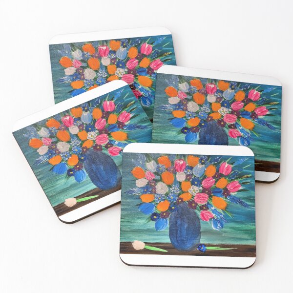 Item preview, Some abstract mixed flowers in a metallic vase  designed and sold by kkartwork.