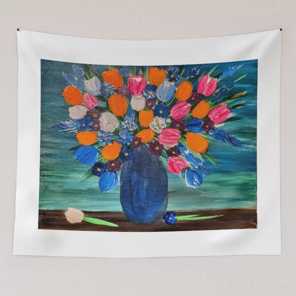 Item preview, Some abstract mixed flowers in a metallic vase  designed and sold by kkartwork.