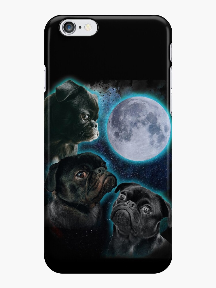 Thumbnail 1 of 4, iPhone Case, Three Pugs moon designed and sold by Ursula Lopez.
