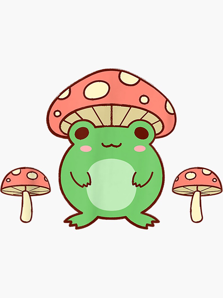 Frog With Mushroom Hat Cute Frog Cottagecore Sticker For Sale By Bz6robert Redbubble