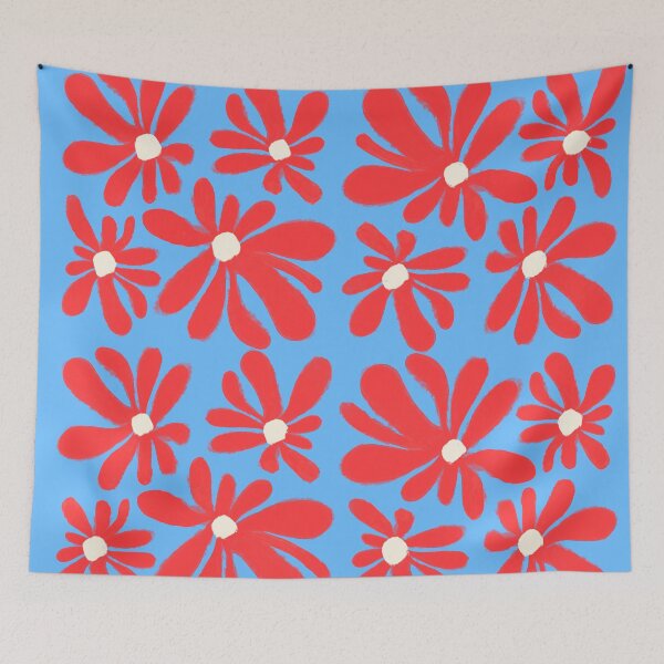 Item preview, Red flowers with blue designed and sold by valdegilde.
