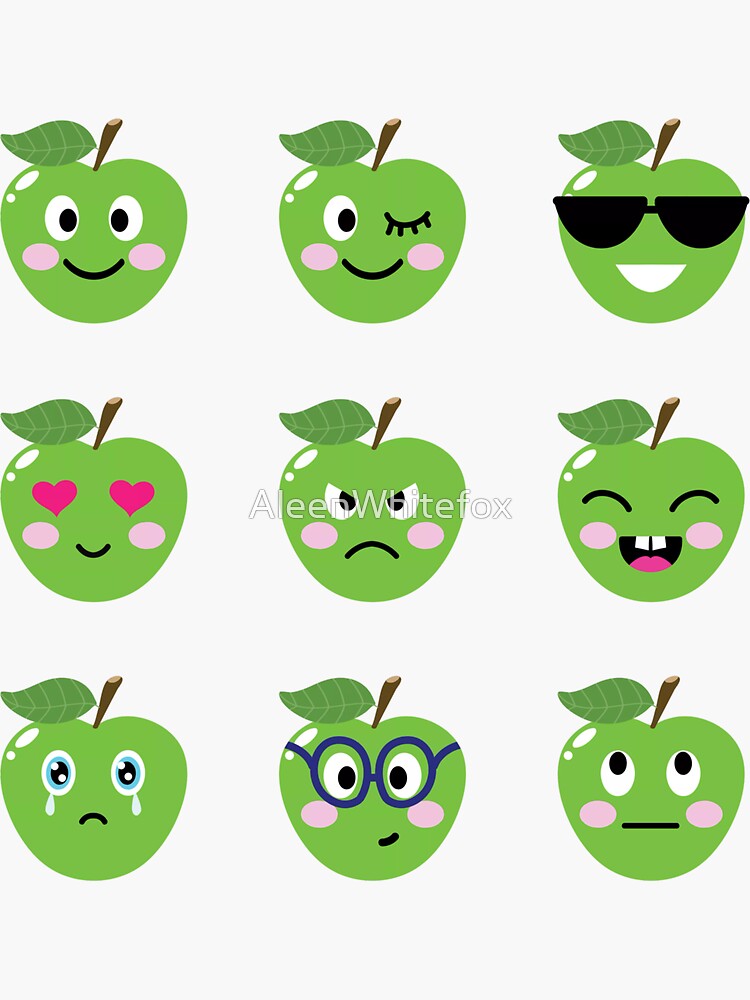 "Green apple emoji." Sticker for Sale by AleenWhitefox Redbubble