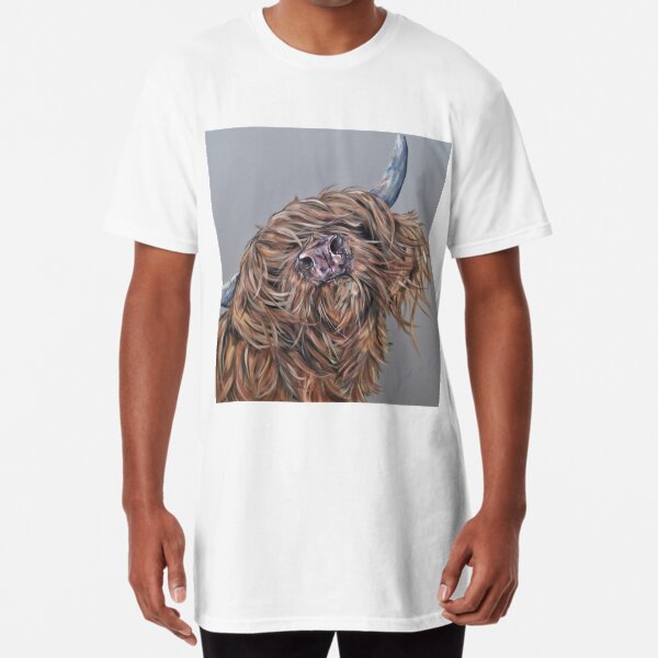 Cassy McSassy. Highland cow, hairy cow, Heilan Scottish coo art by award-winning UK artist Sam Fenner Long T-Shirt